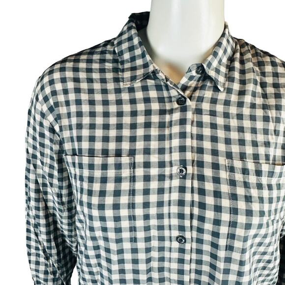 Van Winkle & Co Womans Sz Large Blouse Plaid 3/4 Sleeve Button Front Grey - Picture 4 of 8